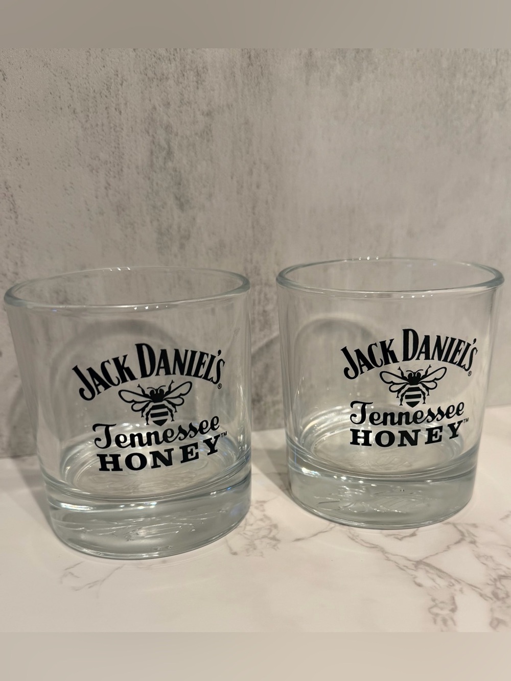Jack Daniels Tennessee Honey Clear Glass Tumblers with Black Logo - Set of 2